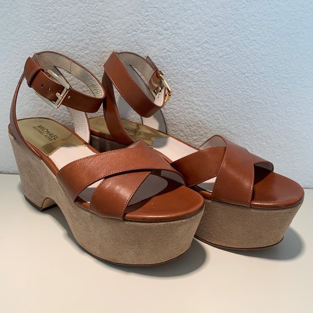 Michael Kors Ariel Leather Suede Platform Wedges